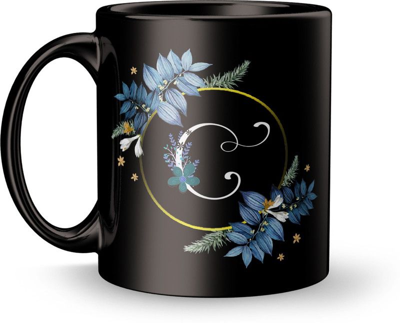 Dreamlivproducts Letter C Floral Background Design Printed Ceramic Coffee Mug  (310 ml)