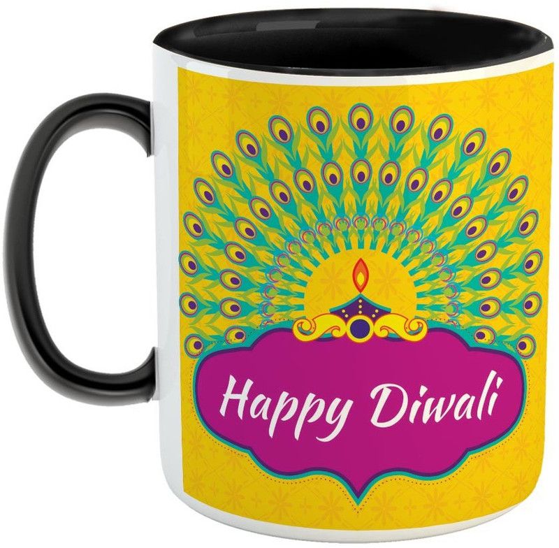 Furnish Fantasy Happy Diwali Ceramic Coffee - Best Diwali Gift - Color - Black (0837) Ceramic Coffee Mug  (350 ml)