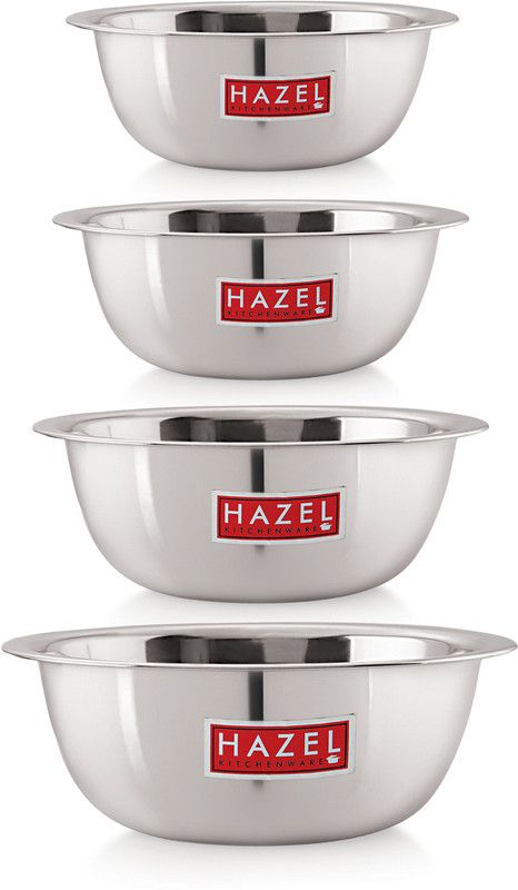 HAZEL Stainless Steel Mixing Bowl Stainless Steel Mixing Bowl for Cake Batter Kitchen and Baking Accessories Items  (Pack of 4, Silver)