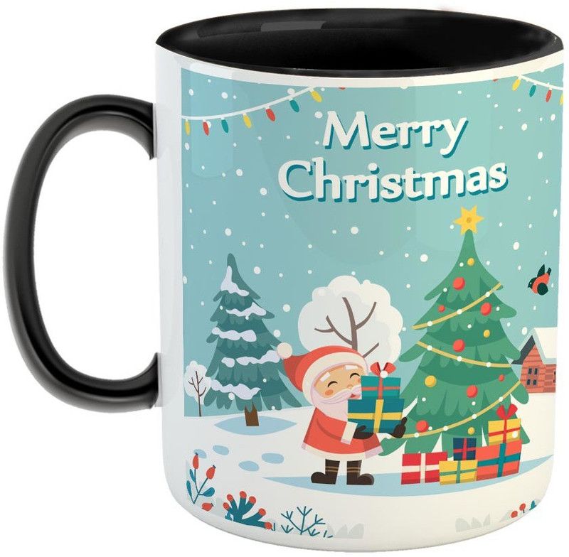 Furnish Fantasy Santa with Christmas Gifts Ceramic Coffee - Best Gift for Christmas - Color - Black (1088) Ceramic Coffee Mug  (350 ml)