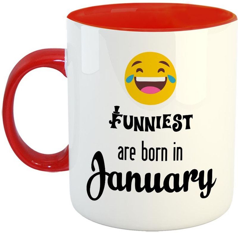 FABTODAY Funniest are born in January Coffee - Best Gift for Birthday - Color - Red Ceramic Coffee Mug  (350 ml)