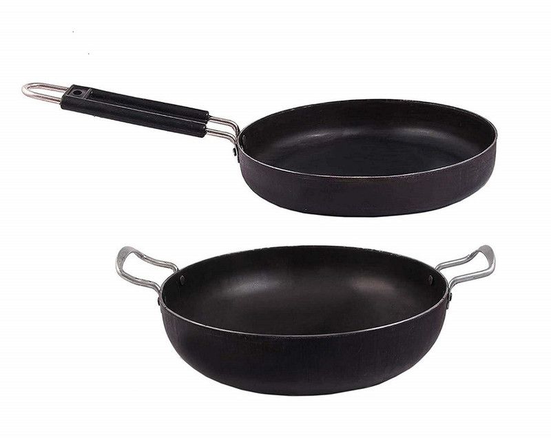 iron combo set 2 pes 8 in iron deep Kadai for Cooking kadhai 8 in iron Fry Pan Induction Bottom Cookware Set  (Iron, 2 - Piece)