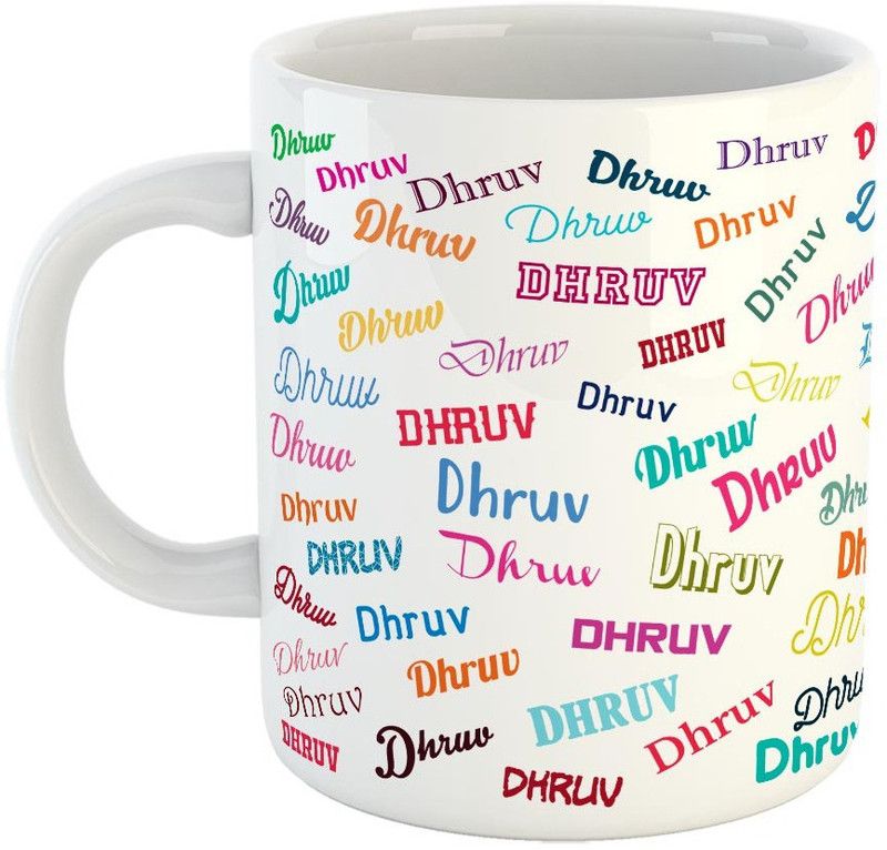 Furnish Fantasy Personalised Happy Birthday Ceramic Coffee - Best Birthday Gift for Son, Daughter, Brother, Sister, Gift for Kids, Return Gift - Color - White, Name - Dhruv Ceramic Coffee Mug  (350 ml)
