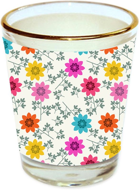 Sri Sai Shopping vodka shot glass multicolor floral design with golden rim for home and bar accessories 40ml (style-10362) Glass Shot Glass  (40 ml, Glass, Multicolor)