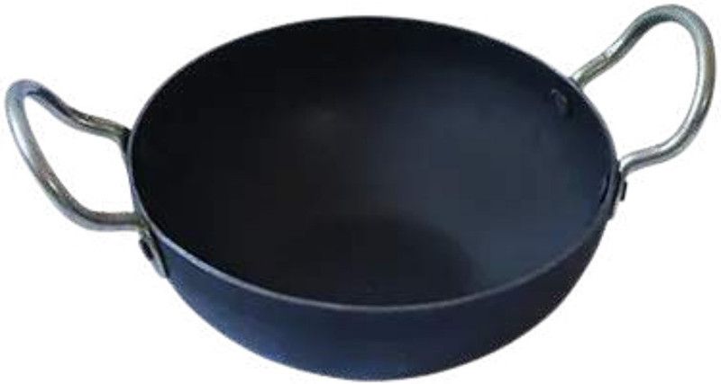 SANCHI GOLD black iron kadhai with flat bottom and golden polish kunda 26cm diameter Kadhai 26 cm diameter 1.2 L capacity  (Iron, Induction Bottom)