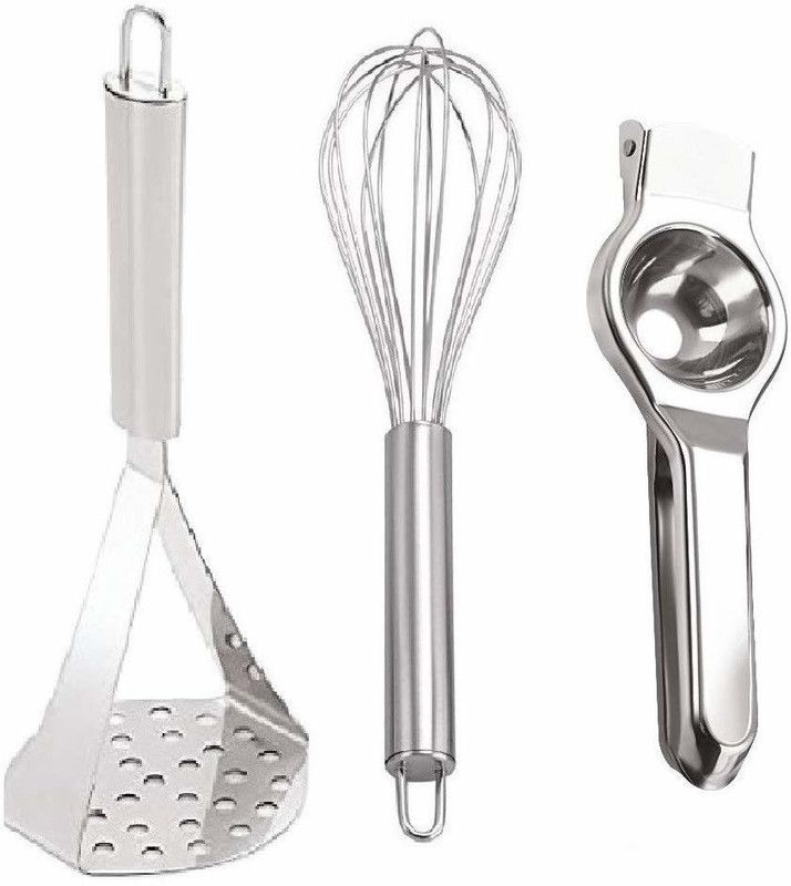 SRYFIT 1 Steel Masher, 1 Egg Beater & 1 Lemon Squeezer Combo Set of Potato Pav Bhaji Masher, Egg Beater Whisk & Lemon Squeezer Kitchen Tool Set  (Masher, Whisk, Juicer)