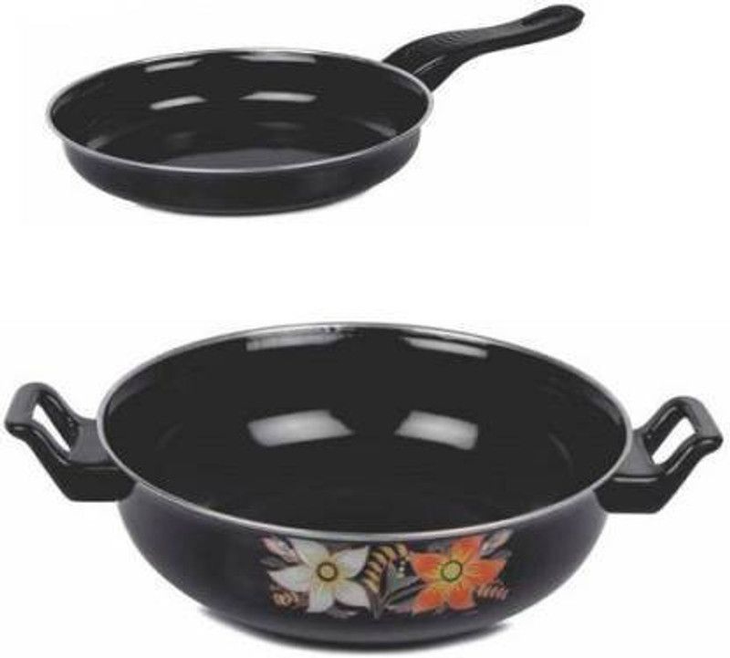 Blooming India Hard Anodised Kadhai+Fry pan Induction Base Induction Bottom Cookware Set (Hard Anodised, 2 - Piece) Induction Bottom Non-Stick Coated Cookware Set  (Hard Anodised, 2 - Piece)