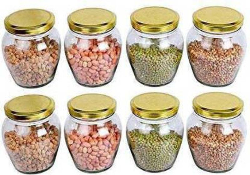 NMS TRADERS Glass Grocery Container - 350 ml  (Pack of 8, Clear)