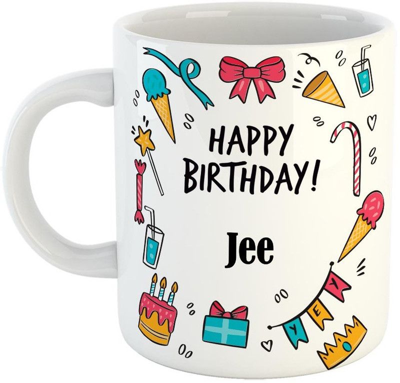 Furnish Fantasy Best Personalised Gift for Birthday, Color - White, Name - Jee Ceramic Coffee Mug  (350 ml)