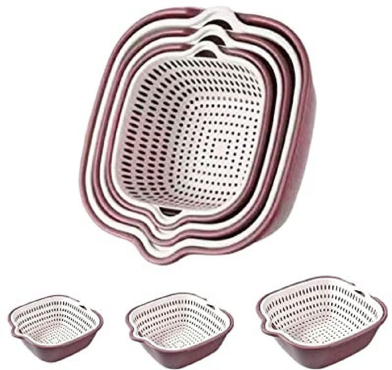 HEXONIQ 6 in 1 Kitchen Strainer & Bowl Set, Double Layer Detachable Plastic Washing Bowl Strainer  (Maroon Pack of 6)