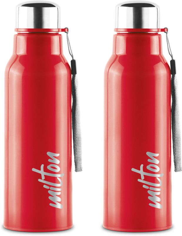 MILTON Steel Fit 600 Insulated Inner Stainless Steel Water Bottle, Set of 2, Red 520 ml Bottle  (Pack of 2, Red, Steel)