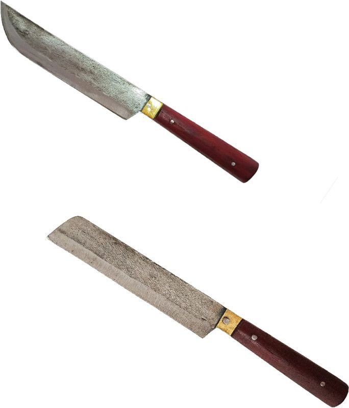 earthen fine crafts hand made leaf steel kitchen knives with wooden handle set of 2 Iron Knife Set  (Pack of 2)