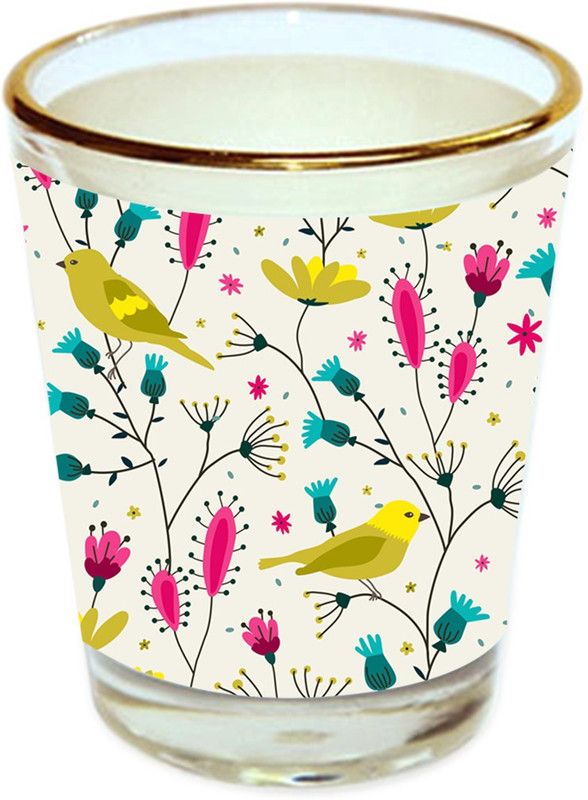Sri Sai Shopping vodka shot glass multicolor floral design with golden rim for home and bar accessories 40ml (style-10463) Glass Shot Glass  (40 ml, Glass, Multicolor)