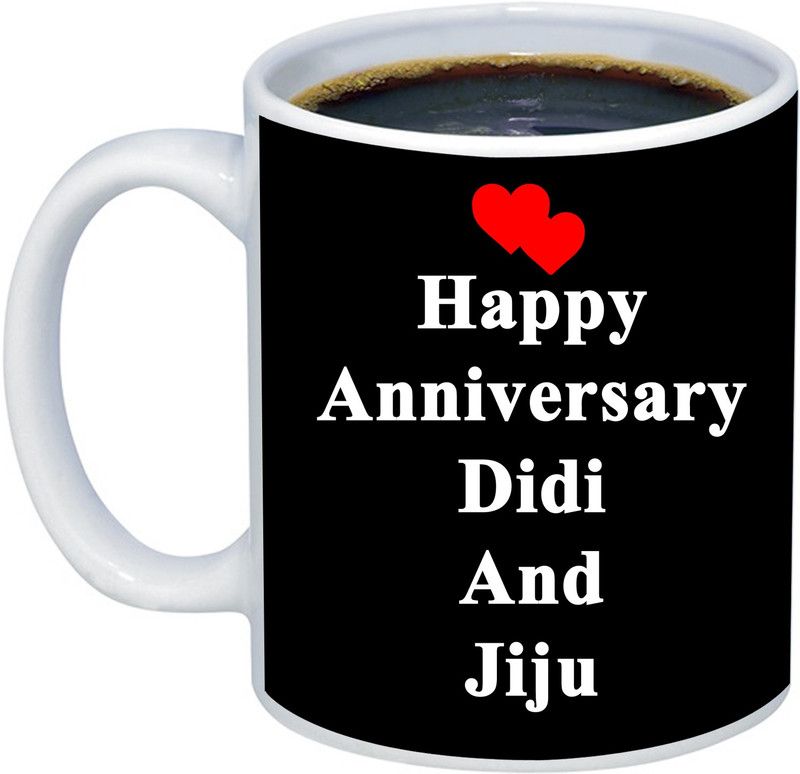 ADITI Designs Happy Anniversary Didi And Jiju on black background theme Ceramic Coffee Mug  (350 ml)