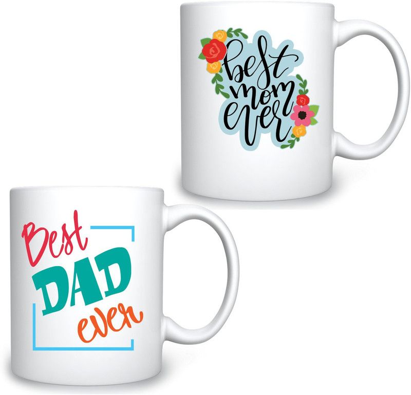 ADITI Designs Best (Dad and Mom) Ever_28A Ceramic Coffee Mug  (300 ml, Pack of 2)