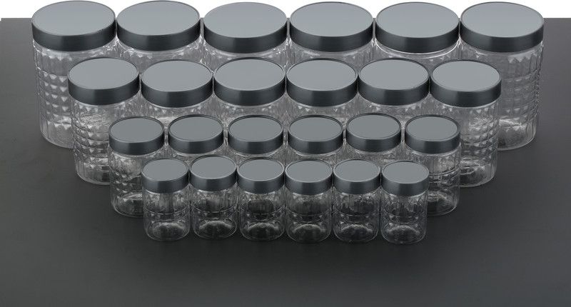 4 SACRED Plastic Grocery Container - 250 ml, 350 ml, 650 ml, 1200 ml  (Pack of 24, Silver)