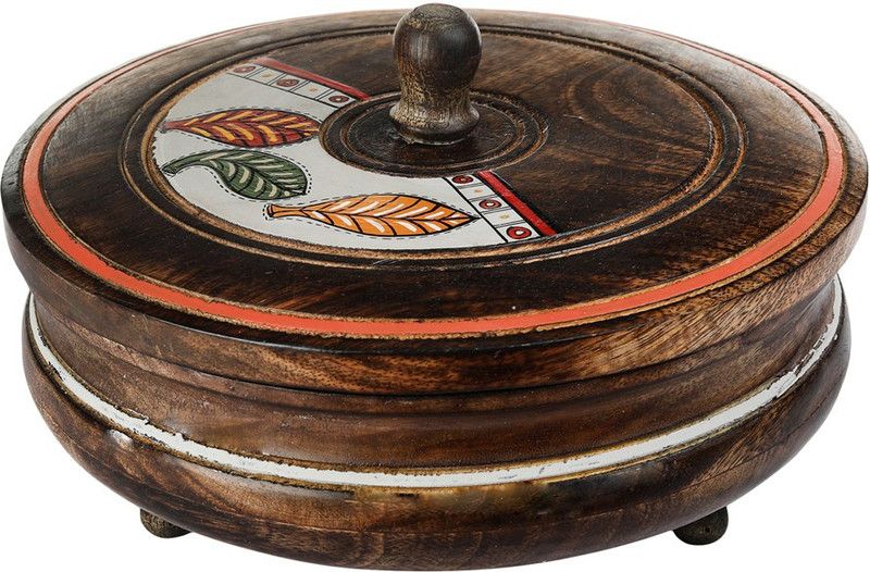 VarEesha Red Leaf Mango Wood Multipurpose Box / Chapati Casserole Serve Casserole  (1000 ml)