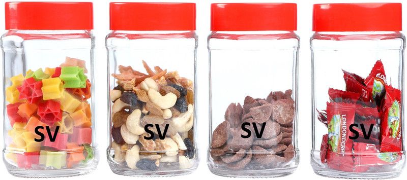 Sv Enterprise Glass Grocery Container - 450 ml  (Pack of 4, Clear)