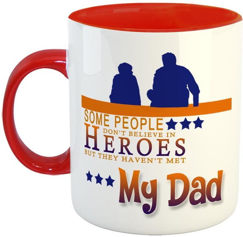 FABTODAY My Dad My Superhero Coffee - Best Gift for Dad on Birthday/Father's Day - Color - Red Ceramic Coffee Mug  (350 ml)