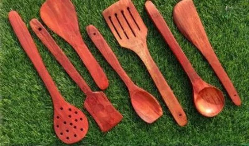 spoon/Ladle for Cooking Kitchen Tools No Harmful Polish Naturally Non-Stick Mixing Spatula  (Pack of 7)