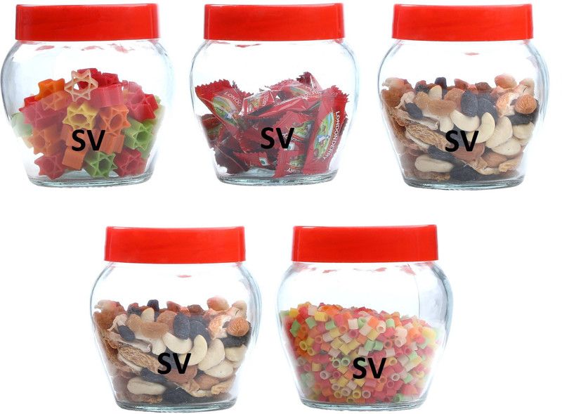 Sv Enterprise Glass Grocery Container - 450 ml  (Pack of 5, Clear)