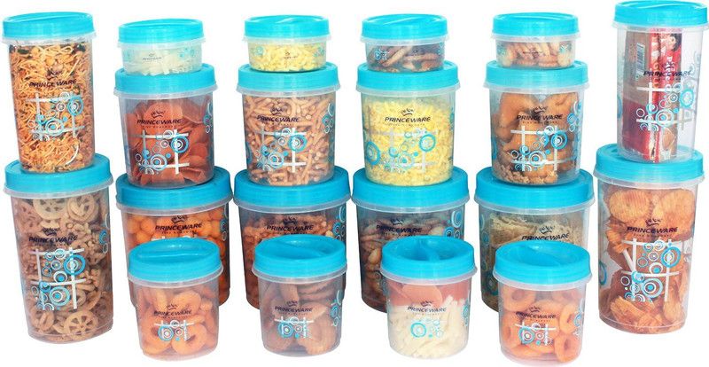 PRINCEWARE Plastic Grocery Container - 715 ml, 230 ml, 840 ml, 1350 ml, 1230 ml, 490 ml  (Pack of 20, Blue)