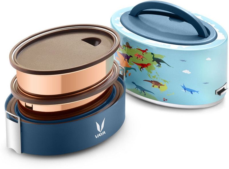 Vaya Tyffyn 600 ml Dino Copper-Finished Stainless Steel Tiffin Box without BagMat (Two 300 ml Containers) - 2 Containers Lunch Box  (600 ml, Thermoware)