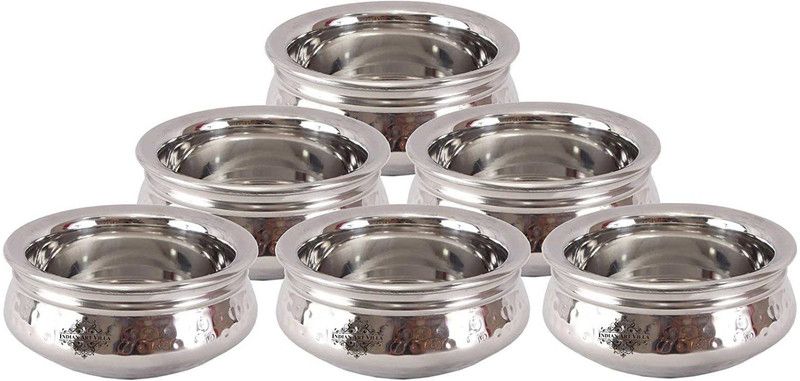 IndianArtVilla Stainless Steel Set of 6 Handi 350 ML Each - Serving Cooking Briyani Paneer Dishes Home Hotel Restaurant Handi 0.35 L  (Steel)