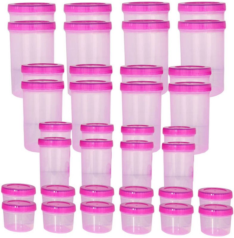 Bel Casa Plastic Grocery Container - 1000 ml, 300 ml, 730 ml, 1400 ml  (Pack of 36, Pink)