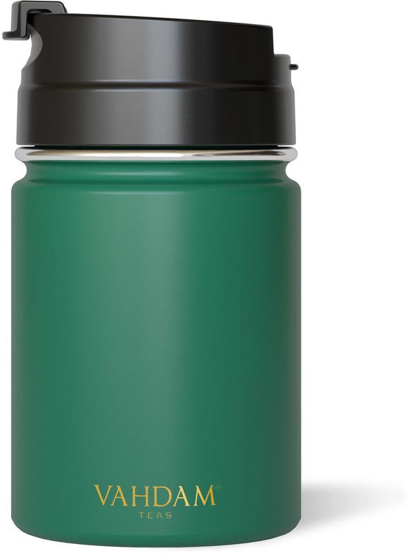 Vahdam Vitality Flip Stainless Vacuum Insulated Hot and Cold Spill Proof Travel tumbler 260 ml Flask  (Pack of 1, Green, Steel)