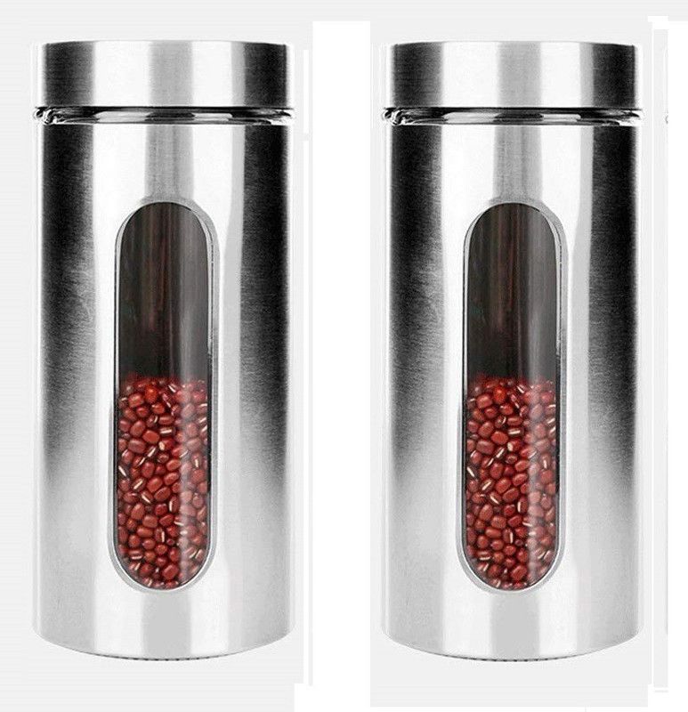Sv Enterprise Glass Grocery Container - 1250 ml  (Pack of 2, Silver)