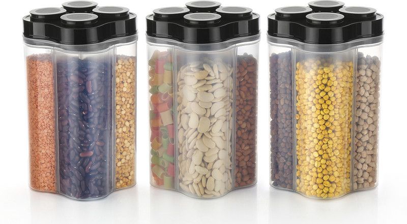 download Airtight Transparent Plastic Lock Food Storage Airtight Container Jars - 2600 ml Plastic Grocery Container  (Pack of 3, Black)