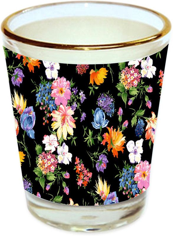 Sri Sai Shopping vodka shot glass multicolor floral design with golden rim for home and bar accessories 40ml (style-10221) Glass Shot Glass  (40 ml, Glass, Multicolor)