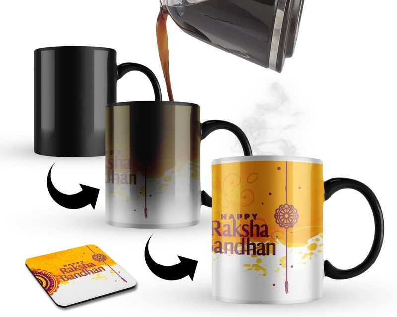 Morons Happy Raksha Bandhan Magic with Coaster for Sister & Brother, 330ml Ceramic Coffee Mug  (330 ml)