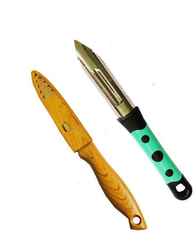 Tistook TK2023KTNFPL Kitchen Stainless Steel Double Edge Peeler and Knife Kitchen Tool For Home Yellow, Green Kitchen Tool Set  (Yellow, Green, Knife, Peeler)