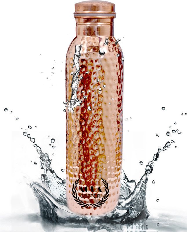 AquaCopper 100% pure copper water bottles hammerred design with lacquer coated 950 ml Bottle  (Pack of 1, Multicolor, Copper)