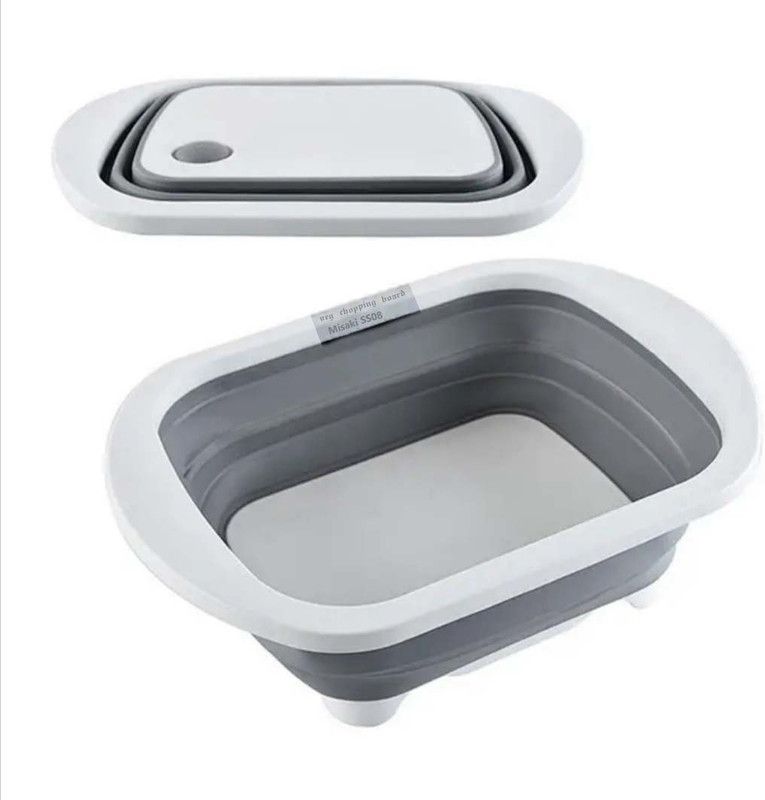 Misaki Multipurpose 3 in 1 Convertible as Chopping Board, Storage Basket, Drain FCB48 Plastic Cutting Board  (Grey Pack of 1 Dishwasher Safe)