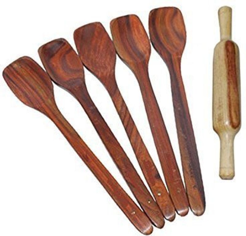 Craftkings Wooden Kitchen Tools Set of 6 Kitchen Tool Set  (Brown, Cooking Spoon, Rolling Pin)