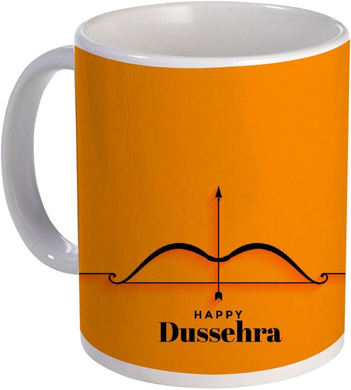 COLOR YARD happy dussehra gift design with yellow background on Ceramic Coffee Mug  (320 ml)