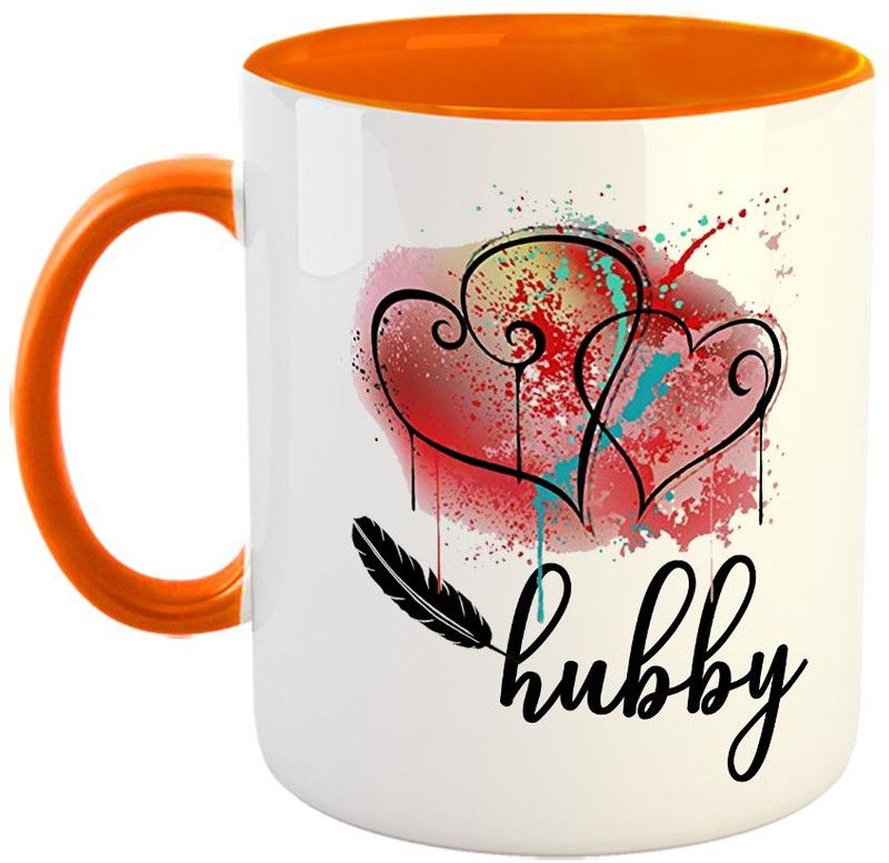 FABTODAY HUBBY Coffee - Best Gift for Husband, Husband On Marriage, Anniversary, Birthday Valentine Gift (Hubby) - Color - Orange Ceramic Coffee Mug  (350 ml)