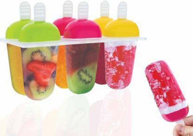 VM TRADERS Plastic Reusable Popsicle Molds Ice Pop Makers Ice Pop Molds Kulfi Maker Mould, Candy Maker Plastic Popsicle Mold, Kids Ice Cream Tray Holder (6 Mould) Multicolor Plastic Ice Cube Tray Multicolor Plastic Ice Cube Tray  (Pack of1)