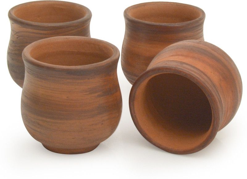 StyleMyWay Pack of 4 Earthenware Handcrafted Matki Shaped Kullads In Terracotta-Set Of 4 | Kullad Tea Cups |  (Brown, Cup Set)