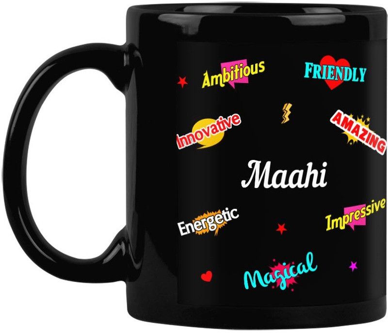 Furnish Fantasy Ceramic Coffee - Best Birthday Gift for Daughter, Sister, Gift for Kids, Return Gift - Color - Black Patch, Name - Maahi Ceramic Coffee Mug  (350 ml)