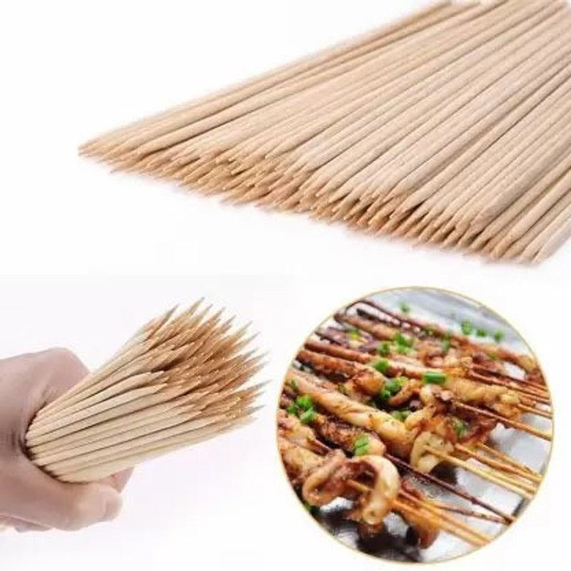 Wanzhow 70 Bamboo Skewers/Kabab/Burger/Barbecue Sticks for Oven, Microwave and Pan Disposable Wooden Fruit Fork, Roast Fork, Salad Fork, Serving Fork Set  (Pack of 70)