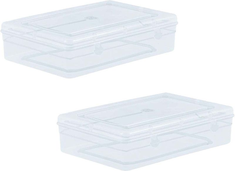 Mannat Multipurpose Plastic Rectangular Storage Box with Lock System 20cm Length - 1200 ml Plastic Utility Container  (Pack of 2, White)