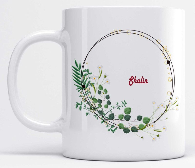 Shalin Name Double Ring Beautiful Leaves Design Ceramic Coffee Mug  (325 ml)