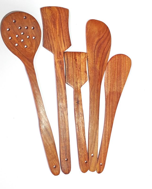 Devaa Wooden Cooking Spoon Set, Frying Spoon Ladles & Spatula set of 5 Kitchen Tool Set  (Brown, Spatula)