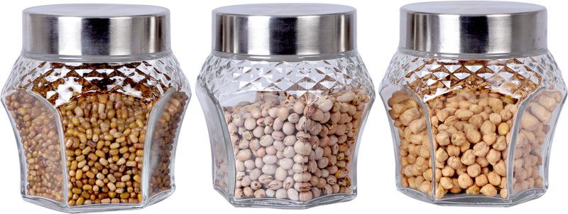 Sv Enterprise Glass Grocery Container - 350 ml  (Pack of 3, Clear)