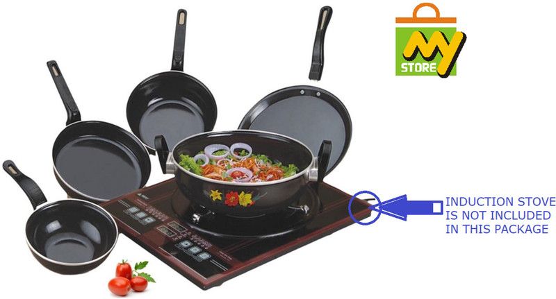 MY STORE SmartBuy - Induction & Gas Compatible Induction Bottom Non-Stick Coated Cookware Set  (Cast Iron, 5 - Piece)