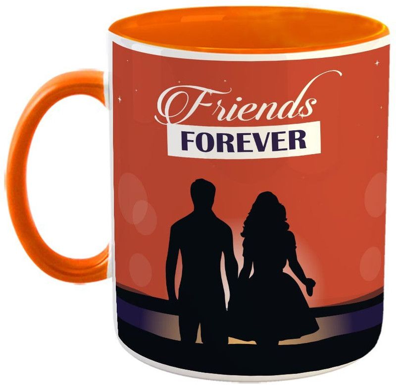 FABTODAY Friends Forever Coffee - Best Gift for Friend / Frienship Day - Color - Orange Ceramic Coffee Mug  (350 ml)